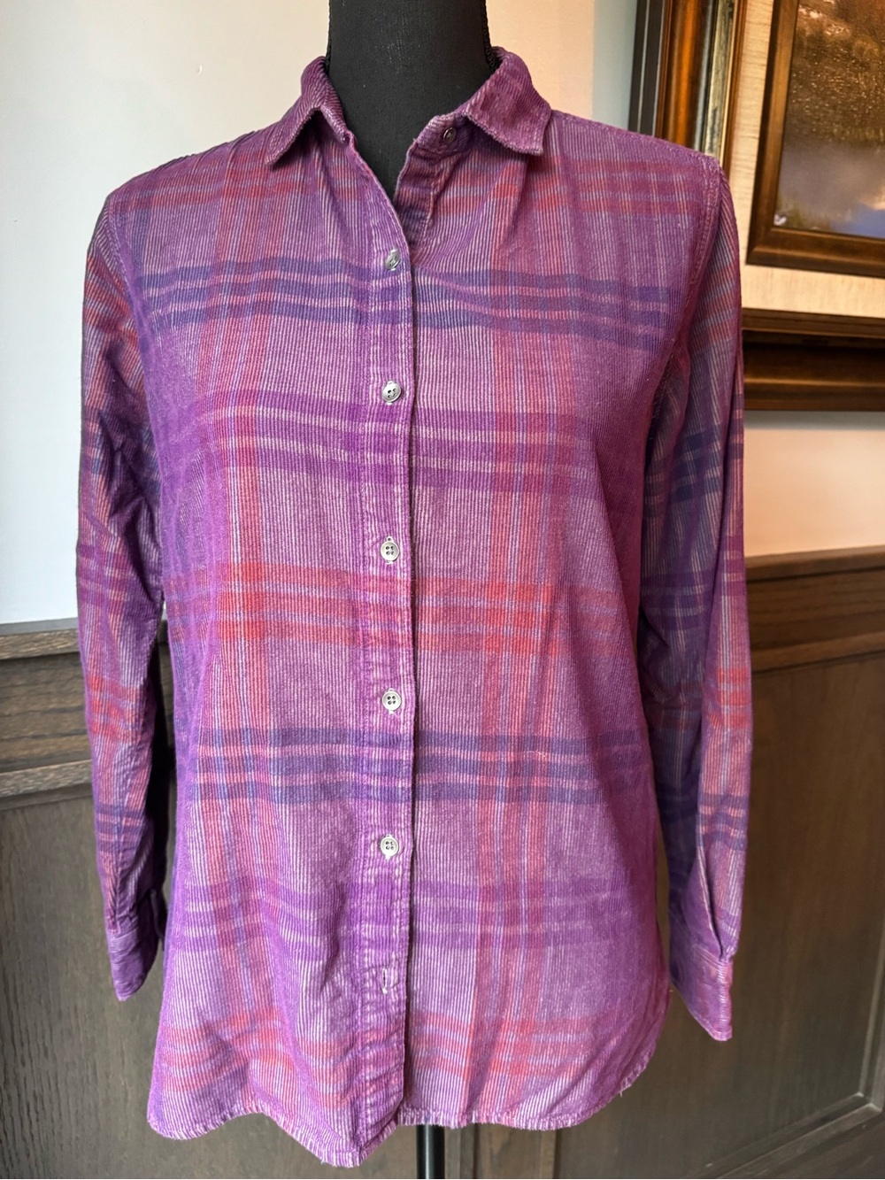 Woolrich Purple Plaid Corduroy Button-Up Shirt Small